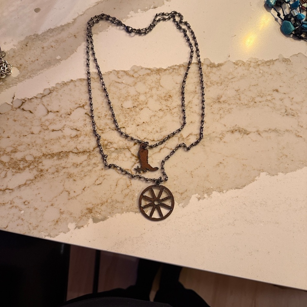Black Double-Layer Necklace with Charms